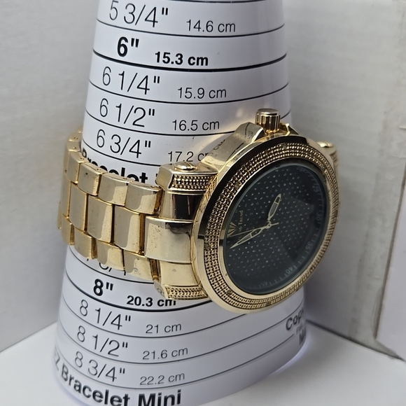 Mens Techno Trend Gold Tone 48mm BLING Crystals Rhinestone Watch New Battery - Picture 7 of 11